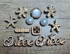 11pc METAL Queen Flower Rhinestone Pearl Bling GLAM Shoe Charms FOR CROCS