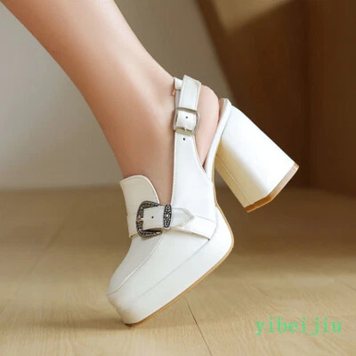 Spring Women's Square Toe Slingbacks High Heel Leather Sandals Shoes Platform OL - Image 1 of 4
