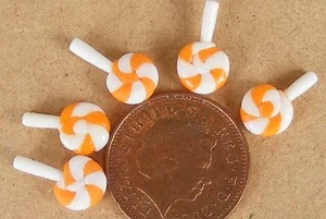Dolls House Flat Lollipops 5 Orange And White 1:12 Scale Miniature Sweets tumdee - Picture 1 of 6