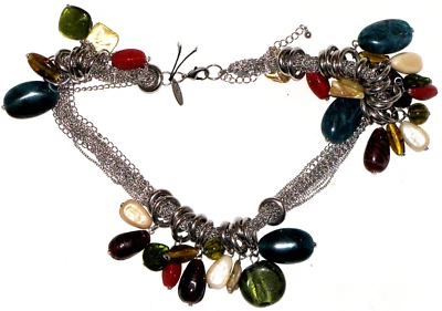 Colar feminino Ny tom prata redondo oval frisado corrente de vidro 16 polegadas - Imagem 1 de 4