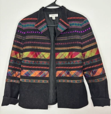 Chaqueta vaquera Coldwater Creek vintage con cinta de colores y cuentas talla 10 Foto 1 de 3