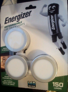 Energizer Rechargeable LED Touch Lights. 150 lumens. 3 pack. + Magnetic stickers