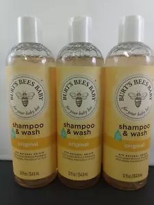 (3) Burts Bees Baby Natural Shampoo & Wash Original 12oz Tear Free - Picture 1 of 5