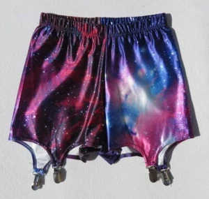 ROLLER DERBY Galaxy Cosmos Space Shiny Stretch Stocking Suspenders Shorts US XS - Picture 1 of 3