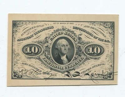 CU 3RD ISSUE 10C FRACTIONAL CURRENCY NOTE. RARE HEATH PROOF 1870's Blank Back - Image 1 of 2