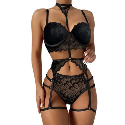 Женское сексуальное белье комплект бюстгальтер + стринги + подвязки ремень Кокетливое трусиков нижнее белье! - Изображение 1 из 4