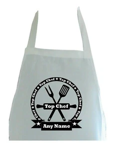 PERSONALISED TOP CHEF BADGE PRINT POLYESTER APRON CHRISTMAS BIRTHDAY GIFT - Picture 1 of 3