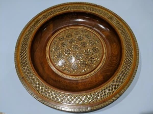Egyptian Mosaic Abalone Mother of Pearl Inlay Wood Decorative 12" Plate Egypt  - Picture 1 of 12