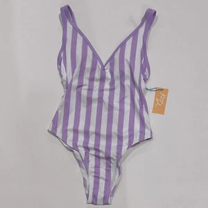 Women's V-Neck Over the Shoulder High Leg One Piece Swimsuit - Kona Sol Purple L - Picture 1 of 2