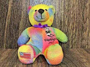 2003 Symbolz 8"" peluche berretto orso cravatta giocattolo tintura multicolore Washington DC" - Foto 1 di 11