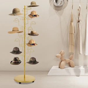 Metal Hats Display Stand Hat Storage Stand Gold Freestanding Hat Rack w/25 Hooks - Picture 1 of 19