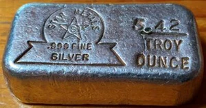 VINTAGE AMERICAN STAR METAL SILVER BAR..5.42 ozs..RARE COLLECTABLE BAR. - Picture 1 of 3