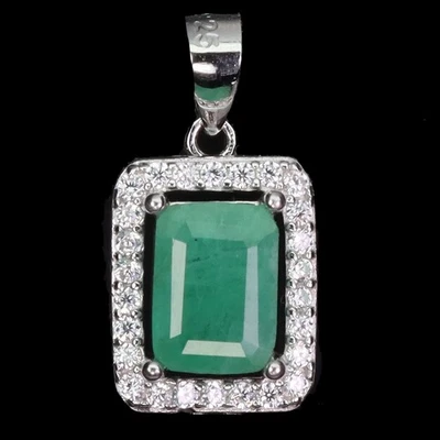 Colgante de plata de ley 925 octágono esmeralda 7x5 mm joyas de piedras preciosas naturales Foto 1 de 4