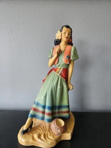 Vintage Florentine Art Studio Chalkware Plaster Hawaiian Woman In A Dress - Picture 1 of 9