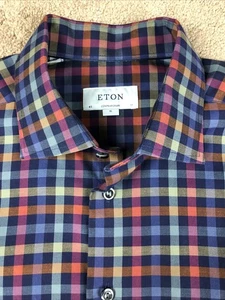 Eton Multi Color Plaid Dress Shirt Size 17 / XL Contemporary - Picture 1 of 6