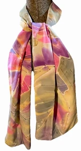 Robert Daskal Womans Silk Rectangle Scarf 10”x 55” Pink Purple Flowers Signed - Picture 1 of 8