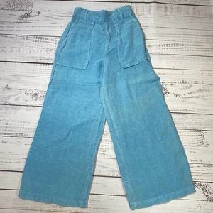 YFB Young Fabulous Broke Blue Linen Wide-Leg Crop Pants Small Boho Lagenlook NWT - Picture 1 of 8