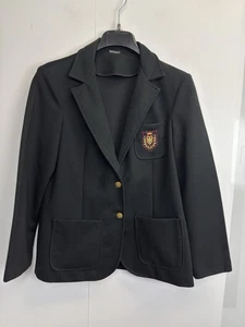Vintage weicher Netz Blazer Damen 14 bestickte Wappen schwarz ungefüttert Goldknöpfe - Bild 1 von 8