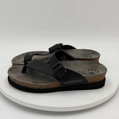 Sandália Mephisto Feminina Helen Plus Tamanho 36 EUA 6 Preta Couro Nubuck Tanga Slide - Imagem 1 de 4