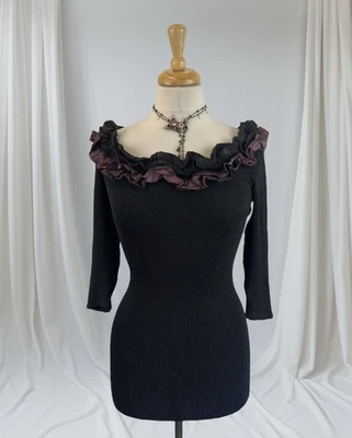 Black Stretchy Knit Top 90s Whimsygoth Romantic Fairy Victorian Renaissance Y2K - Image 1 of 4