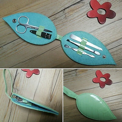 Maniküre Set 5-teilig in einem Etui - Tasche 👉 mint Blatt mit Aufhäger in OVP - Bild 1 von 4