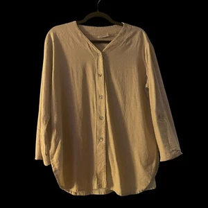 Jaclyn Smith Leinen klassische Knopfleiste Tunika Oberteil Langarm Relaxed Fit - Bild 1 von 8