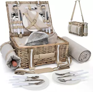 31Pcs Picnic Basket Set for 4 with Insulated Liner and Waterproof Blanket Wine P - Picture 1 of 11