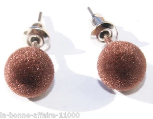 BOUCLES D'OREILLES FANTAISIE PENDANTE boule pompom marron tendance mode soirée - Picture 1 of 1