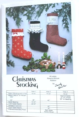 Vtg Christmas Smocking Stocking Pattern Tree Sandy Hunter Easy How-To Smock 1984 - Image 1 of 4