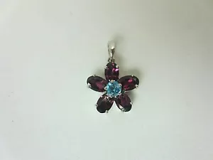 18K Oro Blanco Morado Granate y Azul Topacio Colgante de Flor 3.00CT - Imagen 1 de 8