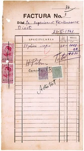 Romania, 1943, Vintage Invoice / Receipt - Revenue / Fiscal Stamps / Cinderellas - Picture 1 of 1