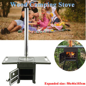 Outdoor Picnic Wood Camping Stove with Chimney Pipes Hunting Lodge Burning Stove