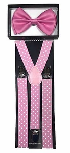 New Fashion Adult Polka Dot Suspender + Bow-Tie Combo Set Tuxedo Wedding Suit - Picture 1 of 19