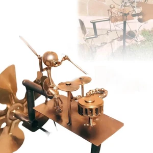Decoration Garden Figurines Handmade Metal Percussionist Music Windmill Drummer - Picture 1 of 8