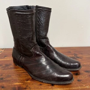 Belvedere EEL Skin Boots Men’s 11 Burgundy Hand Stitched Made Mexico Side Zip - Picture 1 of 23