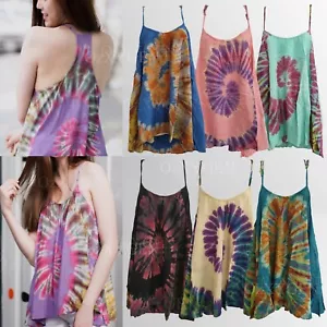New Ladies Tie Dye Tank Top Cami Blouse Summer Boho Beach Cover Hippie Gypsy TDT - Picture 1 of 37