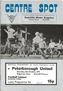 Football Programme>BURY v PETERBOROUGH UNITED Oct 1977 - Picture 1 of 1