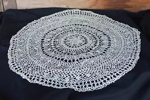 Vintage Large 30” Round Hand Crocheted Ecru Beige Cotton Doilie - Picture 1 of 9