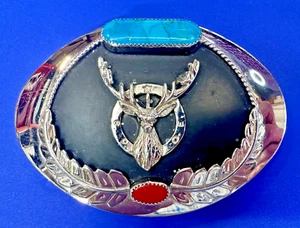 BPOE Native American Indian Turquoise Coral Custom ELKS Artisan Belt Buckle - Picture 1 of 18