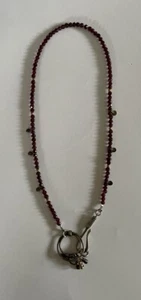 Gold Silver Necklace 18” Almandine Garnet Beads 9ct droplets 925 silver - Picture 1 of 4
