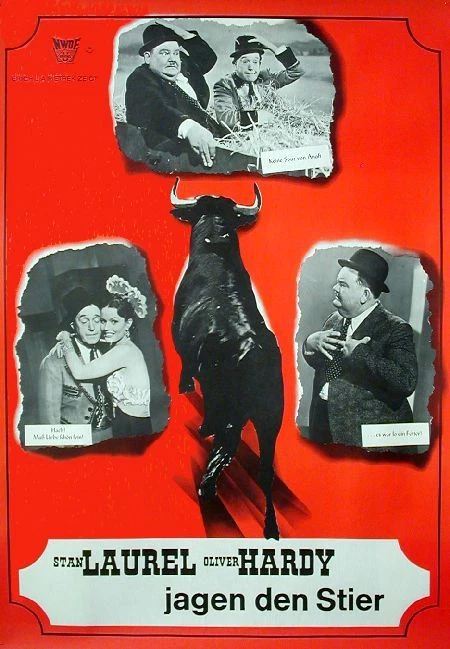 Dick und Doof LAUREL UND HARDY JAGEN DEN STIER Orig. Filmplakat A1 GEROLLT - Bild 1 von 1