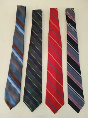 Lot of (4) Striped Silk Ties - Principe, Guy Laroche - Red Blue Green - Vintage - Image 1 of 4