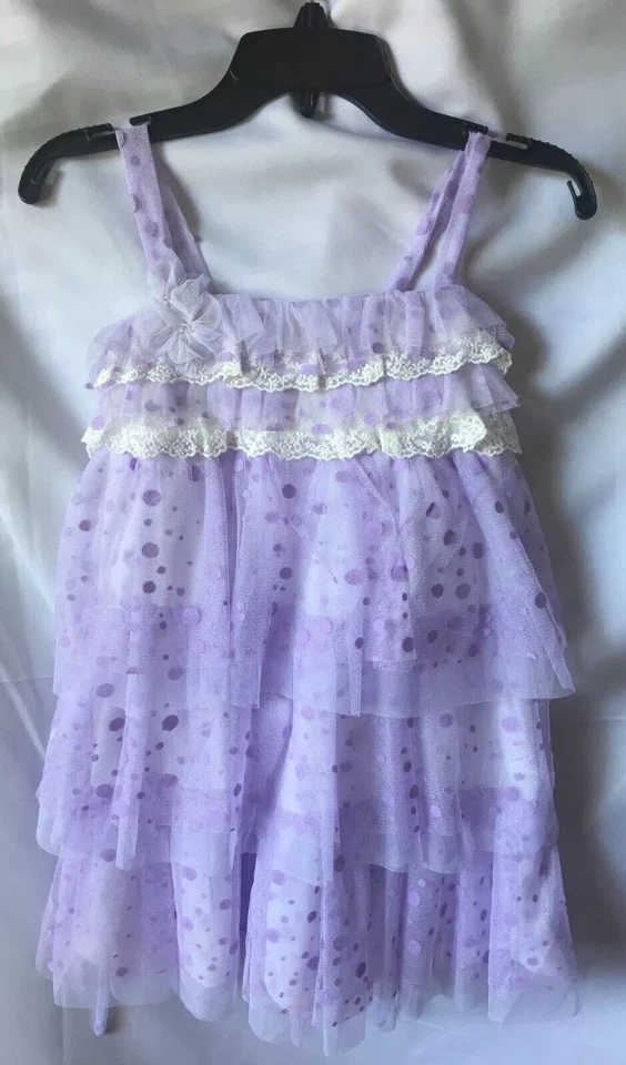 Vestido de Campo Isobella And Chloe Niña Punteado Lavanda en Niveles Talla 5-Nuevo Foto 1 de 4