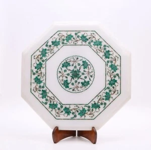 12" White Marble Coffee Table Top Rare PauaShell Marquetry Inlay Decor Arts Deco - Picture 1 of 4