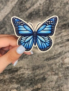 Blue Butterfly, WATERPROOF VINYL STICKER for LAPTOPS, TUMBLERS, ETC - Picture 1 of 3