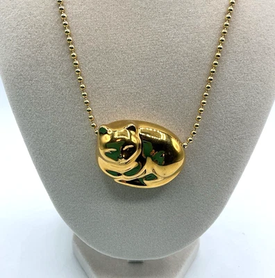 Colgante de cerámica tono dorado gatito durmiente gato en collar de cadena de bola de 30" Foto 1 de 4