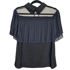 Blusa Top Athena Marie Mujer Negra Plisada Cuello Capa Talla L - Imagen 1 de 8