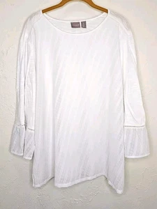 Chicos top blouse size 3 white 3/4 ruffle hem sleeve round neck lined - Picture 1 of 12