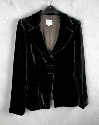 Vintage 90s Armani Jeans Velour Striped Black Women's Blazer Size 42  - Image 1 of 4