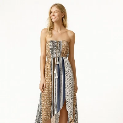 Maxi Vestido Elan Talla L Cottagecore Boho Playa Verano Pierna Hendidura Fluido Sin Tirantes Foto 1 de 4